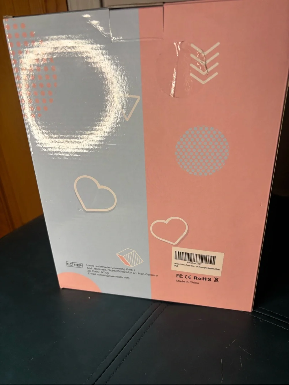 DeWEISN Rechargeable PAD LED Makeup Mirror — Pink & Light Blue
